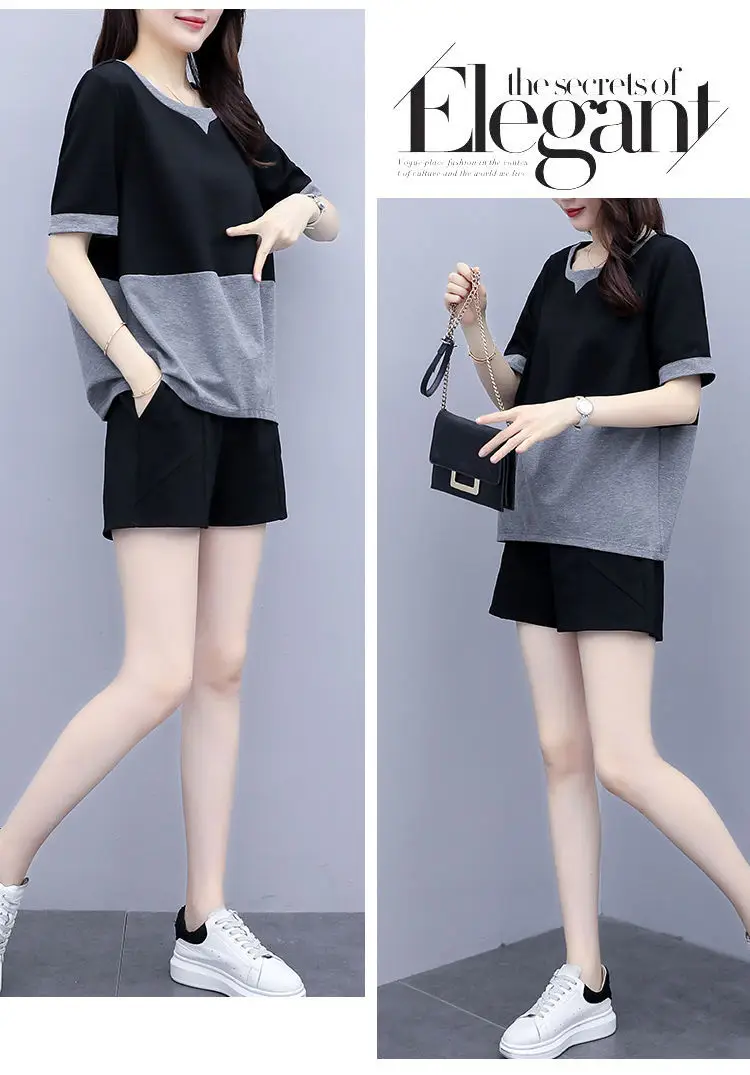 Women Plus Size Black Grey Shorts Set Summer 2026 — feature 2
