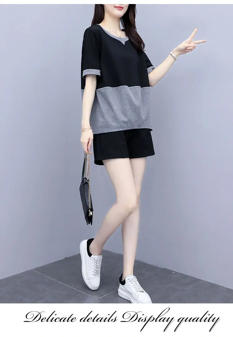 Women Plus Size Black Grey Shorts Set Summer 2026 — feature 3