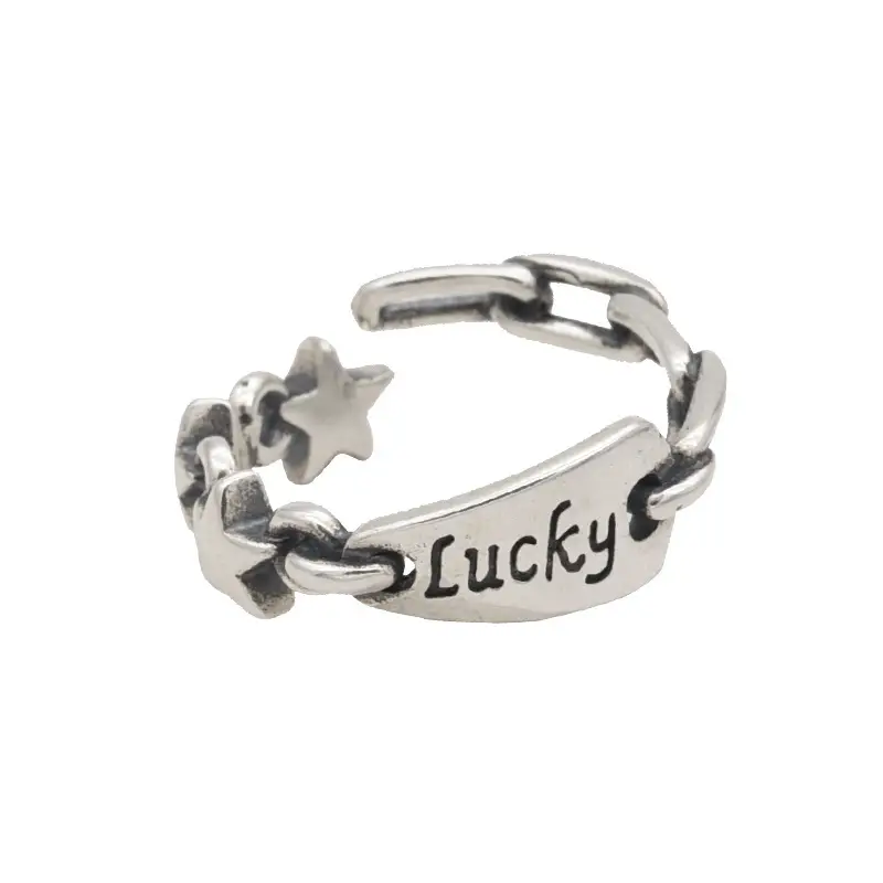 Women's Double Layer Open Ring Silver Tone Lucky Letter Design