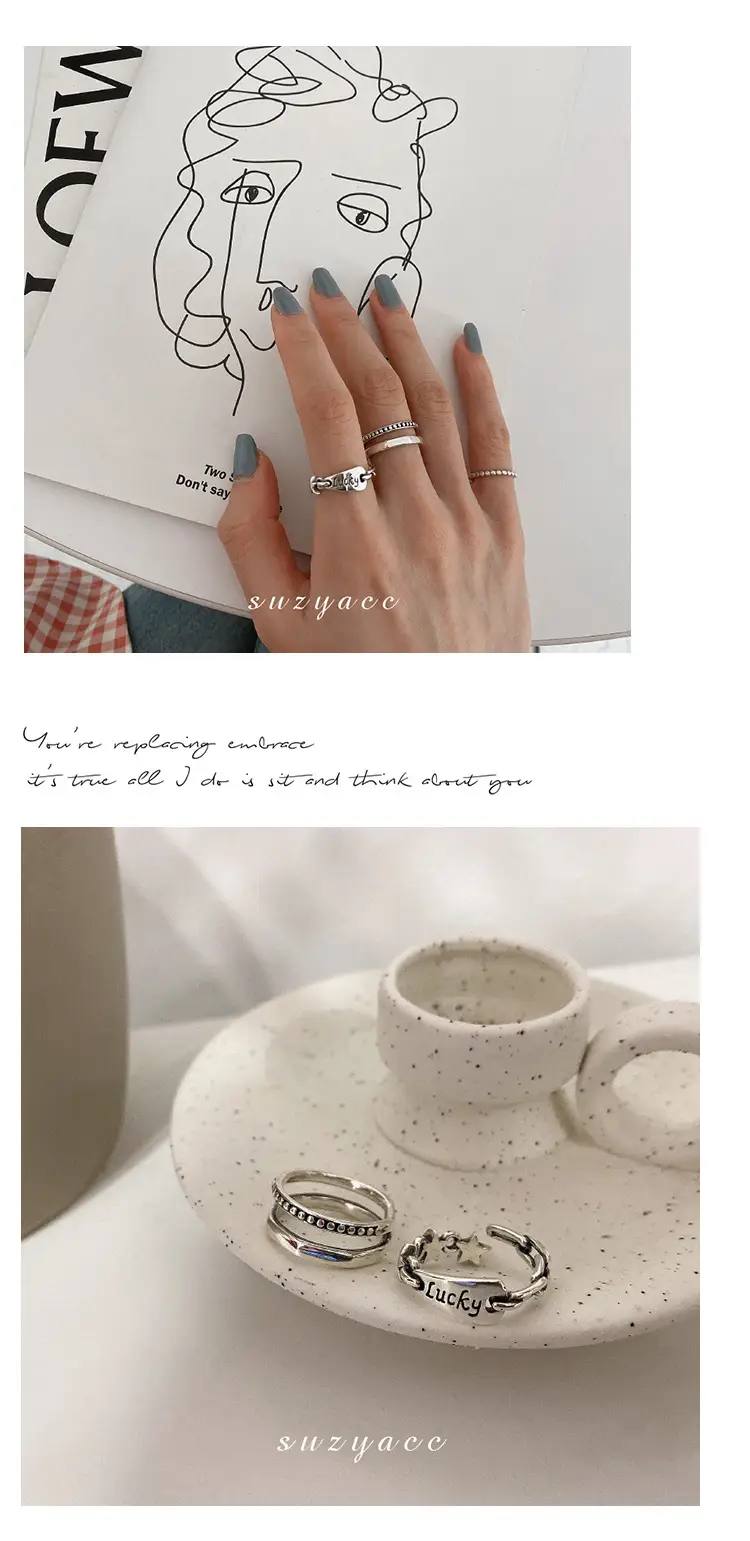 Women's Double Layer Open Ring Silver Tone Lucky Letter Design — feature 5