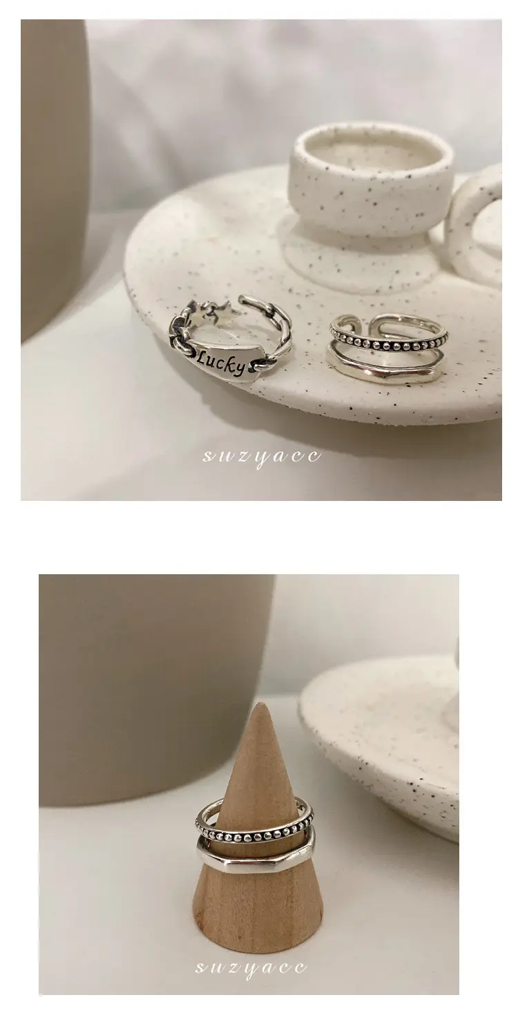 Women's Double Layer Open Ring Silver Tone Lucky Letter Design — feature 6