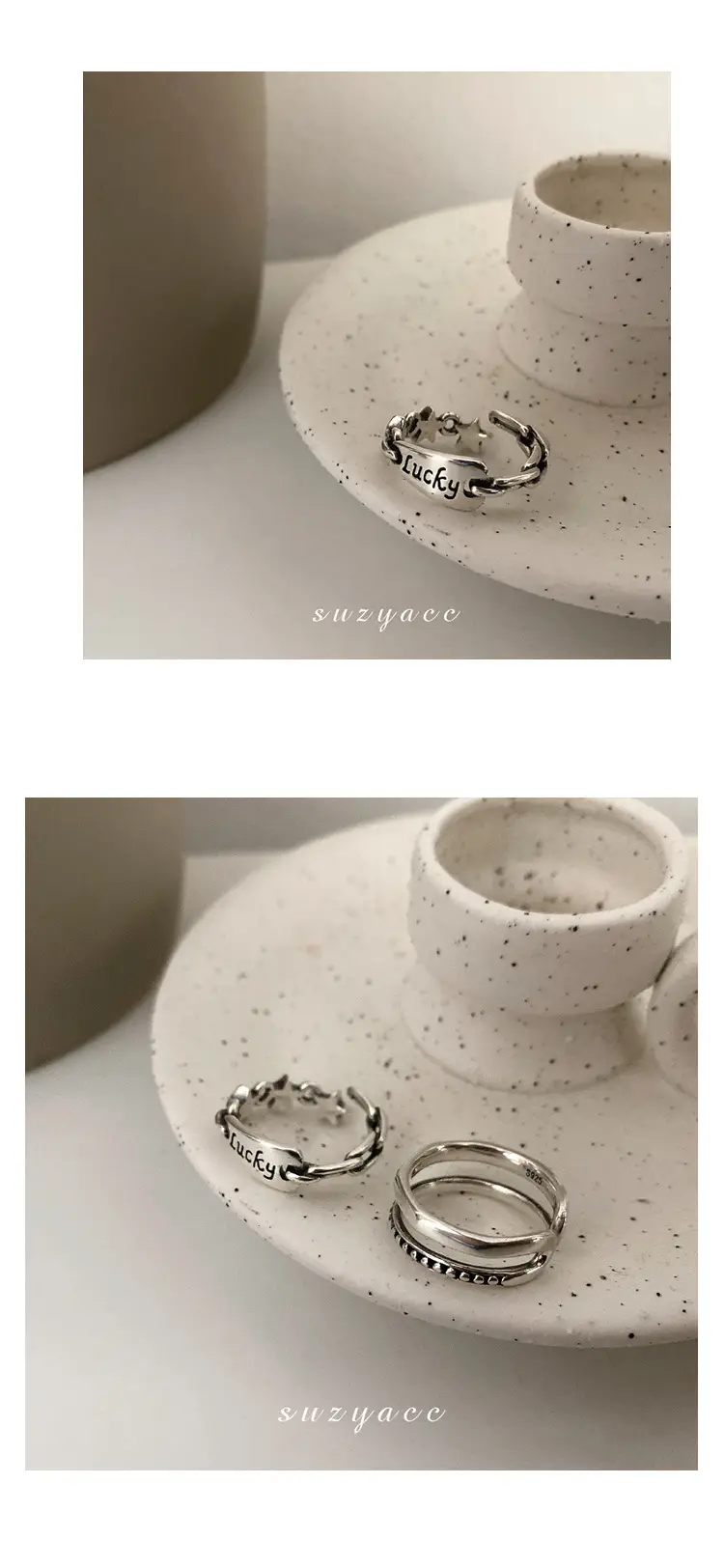 Women's Double Layer Open Ring Silver Tone Lucky Letter Design — feature 7