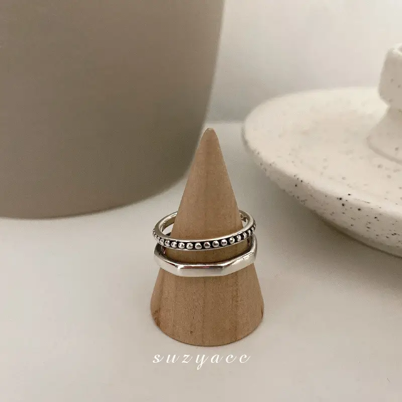 Women's Double Layer Open Ring Silver Tone Lucky Letter Design