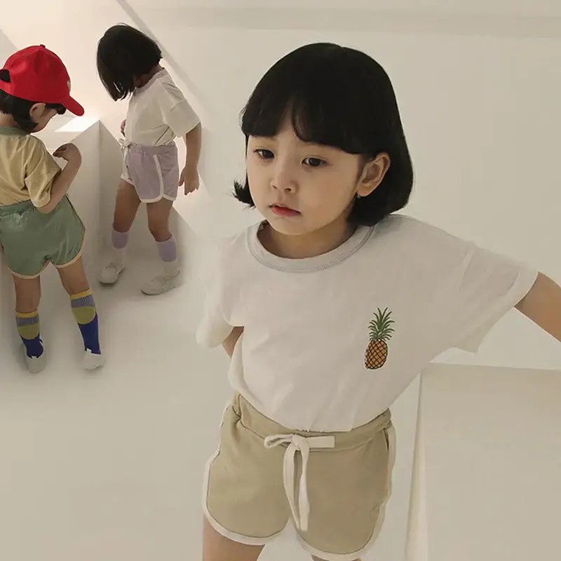 Korean Kids Short Sleeve T-Shirt Suit Beige