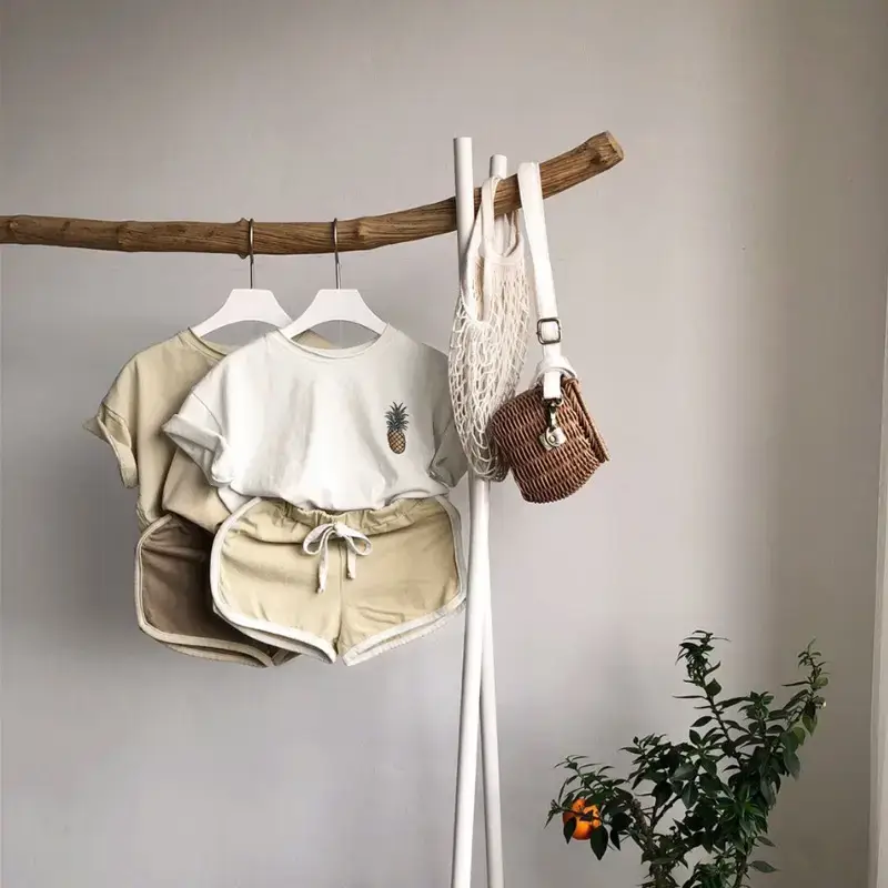 Korean Kids Short Sleeve T-Shirt Suit Beige