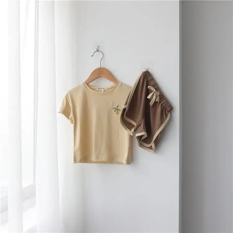 Korean Kids Short Sleeve T-Shirt Suit Beige — feature 15