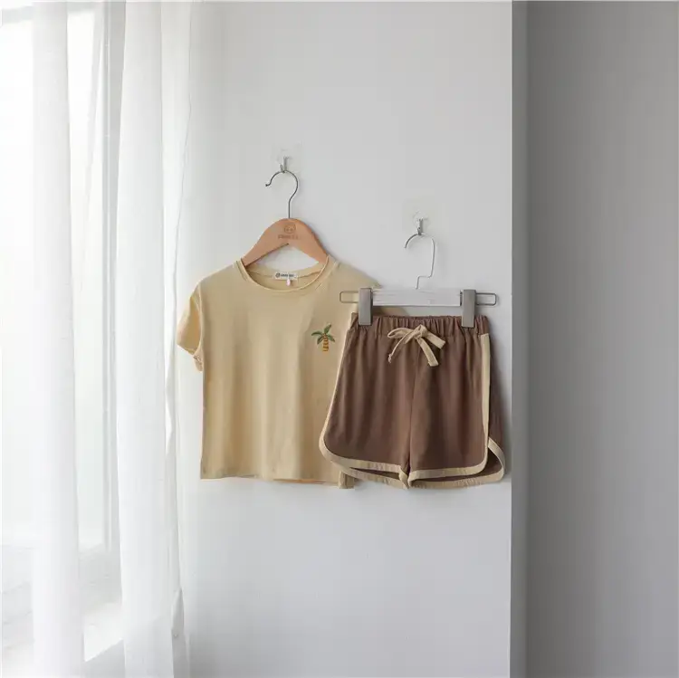 Korean Kids Short Sleeve T-Shirt Suit Beige — feature 16