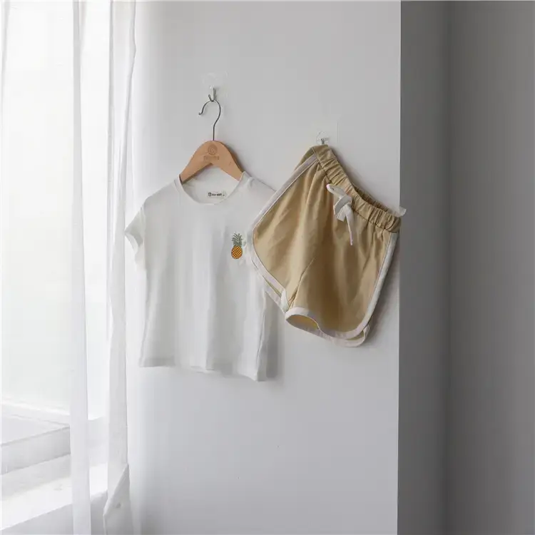 Korean Kids Short Sleeve T-Shirt Suit Beige — feature 17