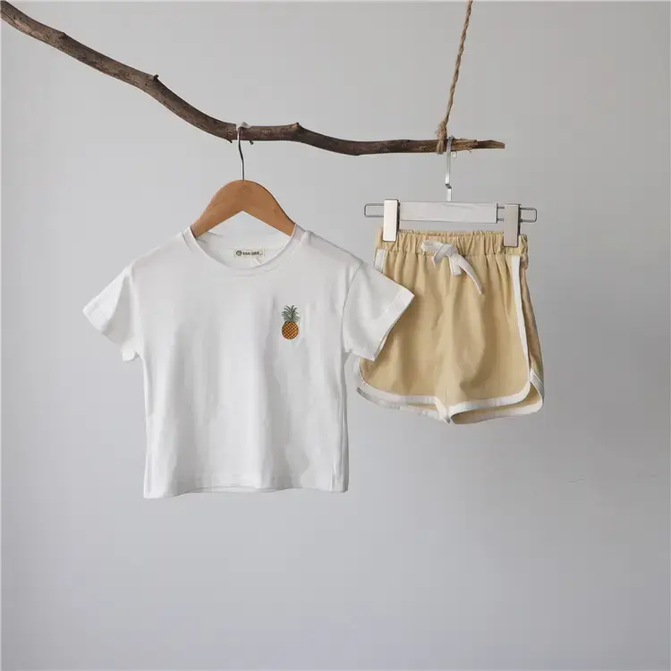 Korean Kids Short Sleeve T-Shirt Suit Beige — feature 18