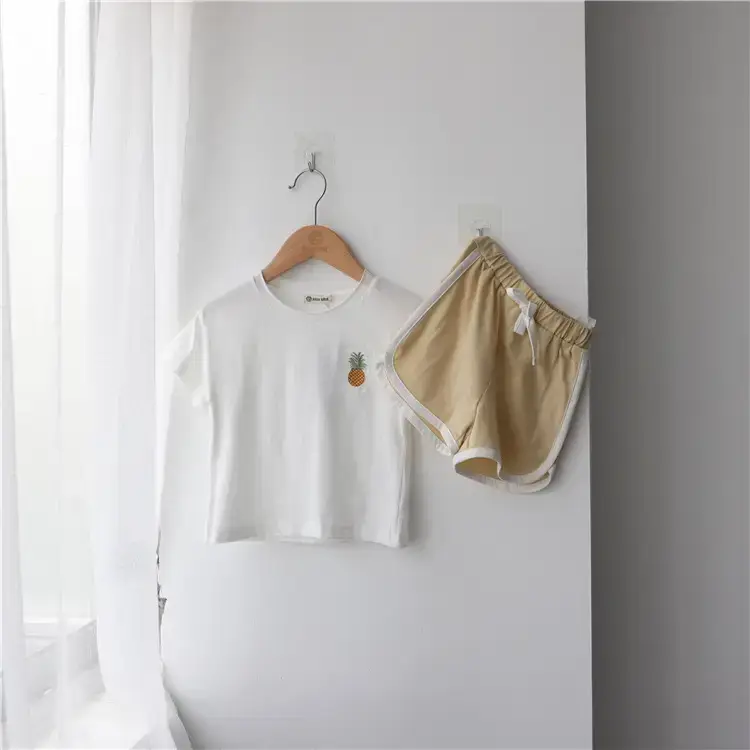 Korean Kids Short Sleeve T-Shirt Suit Beige — feature 19