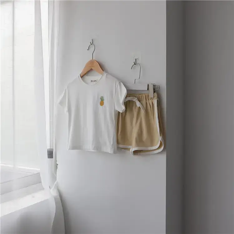 Korean Kids Short Sleeve T-Shirt Suit Beige — feature 20