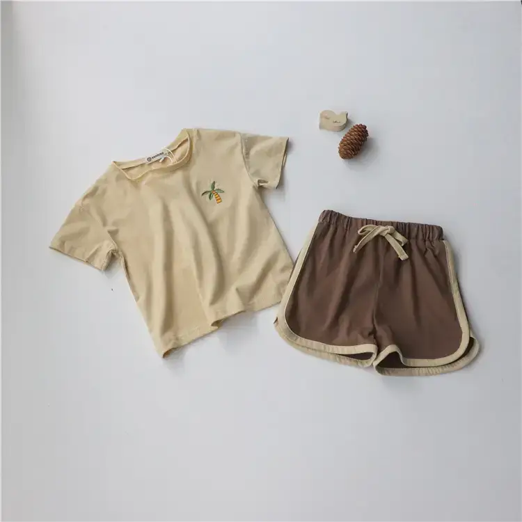 Korean Kids Short Sleeve T-Shirt Suit Beige — feature 21