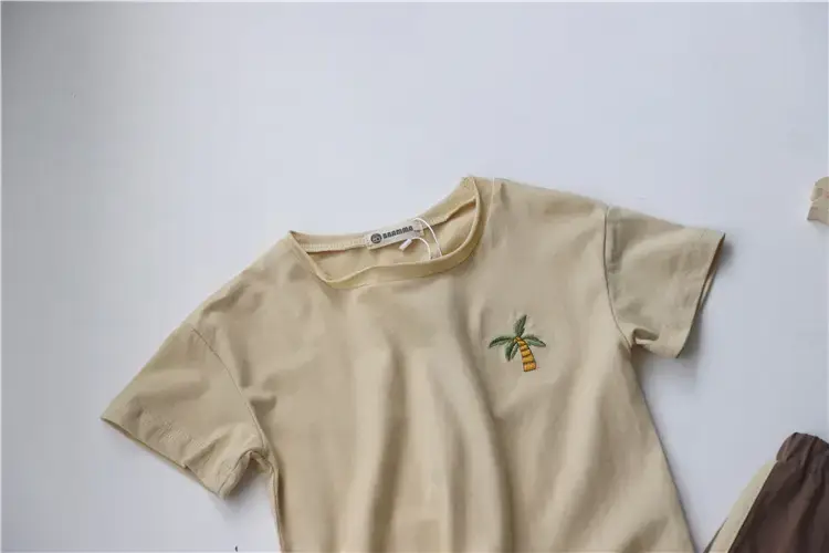 Korean Kids Short Sleeve T-Shirt Suit Beige — feature 22