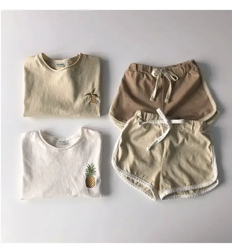 Korean Kids Short Sleeve T-Shirt Suit Beige — feature 8