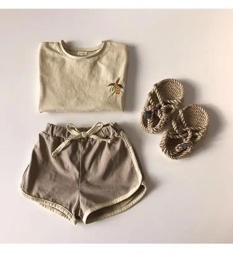 Korean Kids Short Sleeve T-Shirt Suit Beige — feature 9