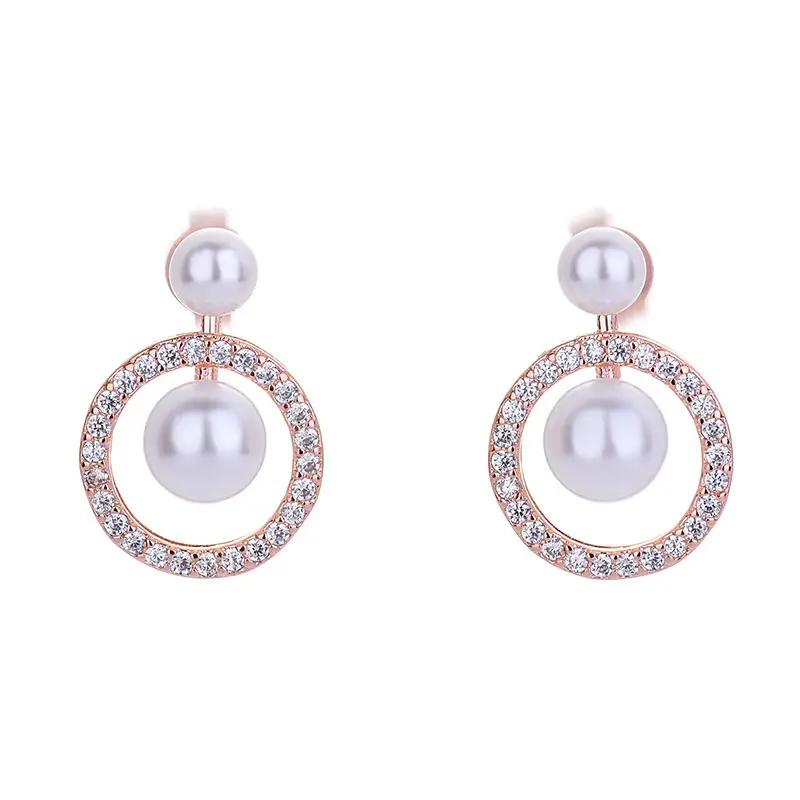 Round Pearl Earrings with Crystal Accents
