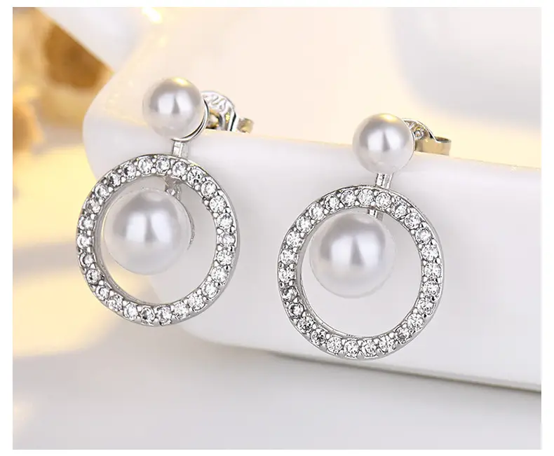 Round Pearl Earrings with Crystal Accents