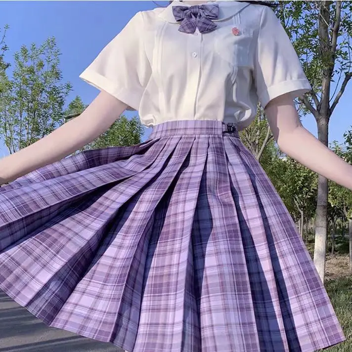 Japanese Plaid Skirt Set for Girls Spring Summer Embroidered - Image 12