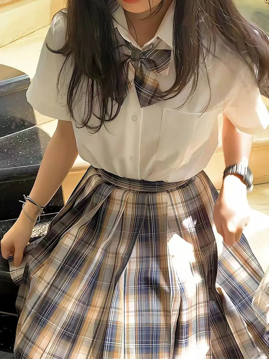 Japanese Plaid Skirt Set for Girls Spring Summer Embroidered - Image 17
