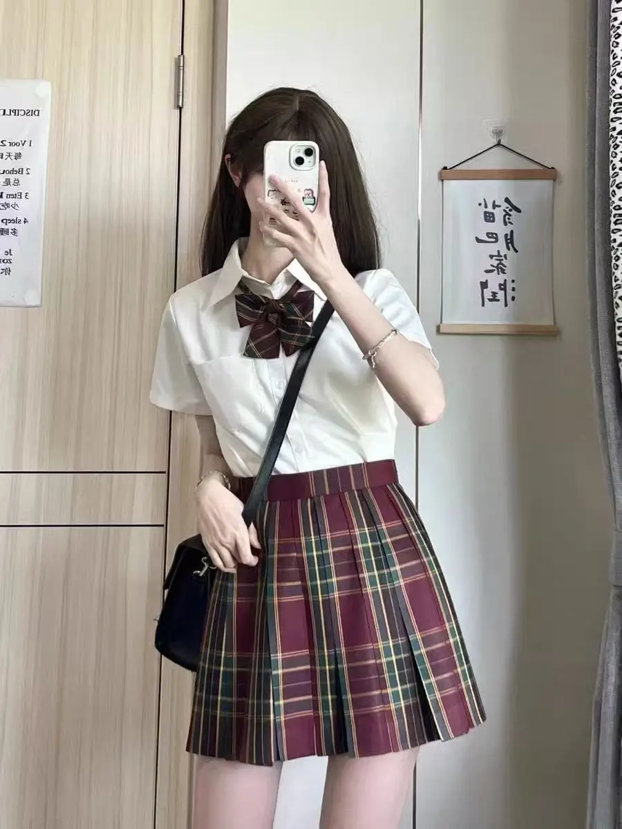 Japanese Plaid Skirt Set for Girls Spring Summer Embroidered - Image 20