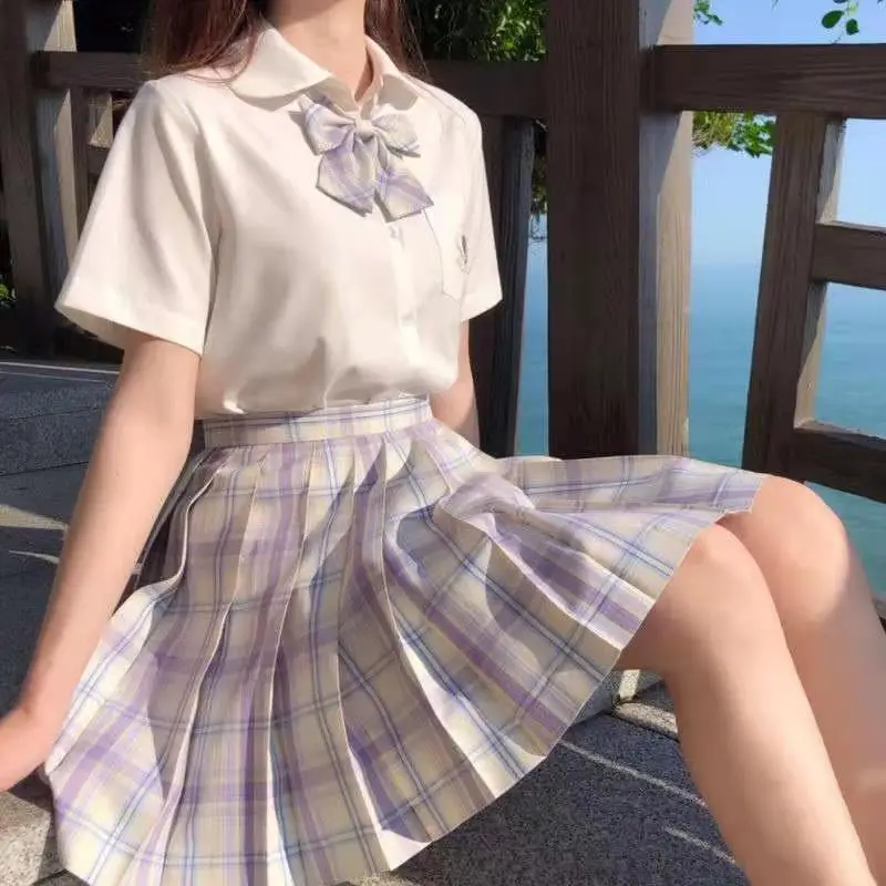Japanese Plaid Skirt Set for Girls Spring Summer Embroidered - Image 32