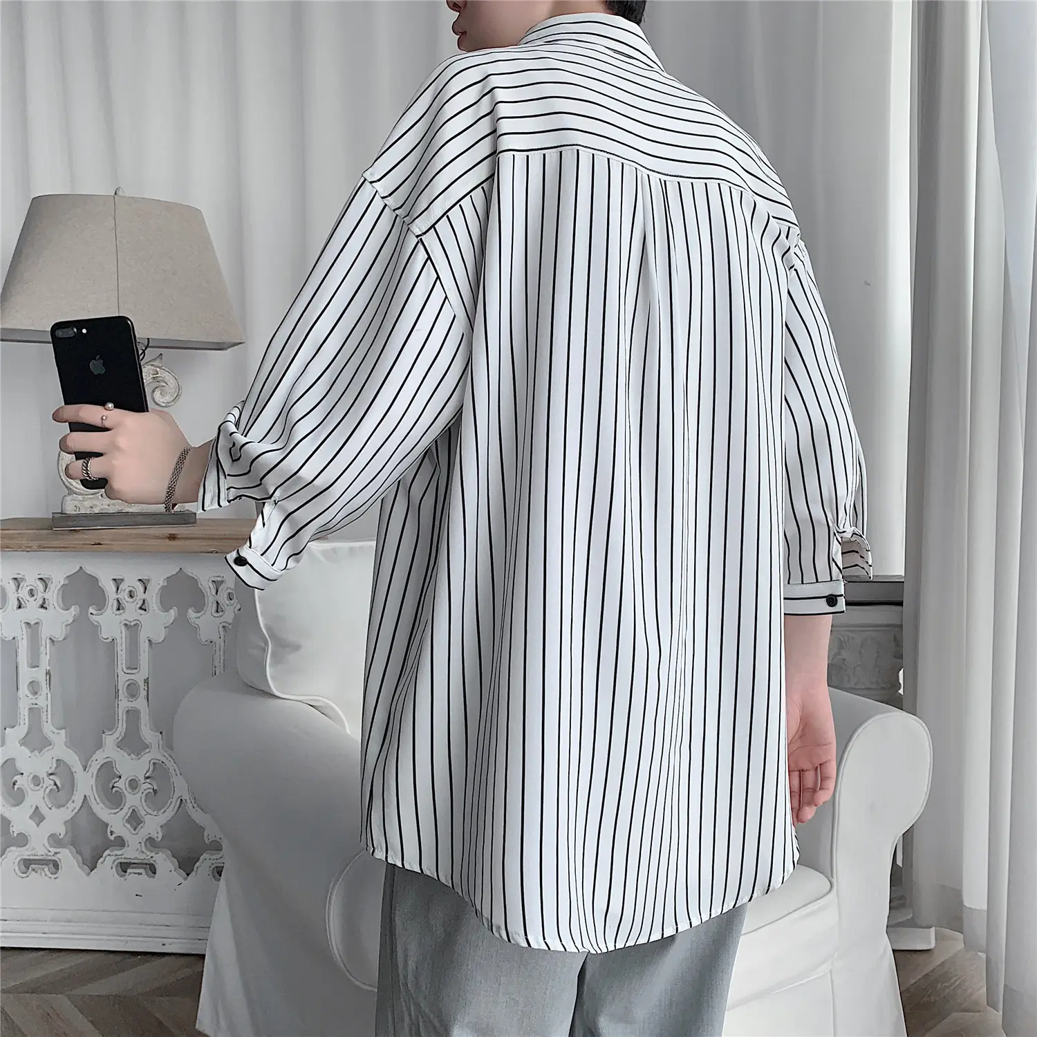 Men Striped Half Sleeve Shirt Large - Image 6