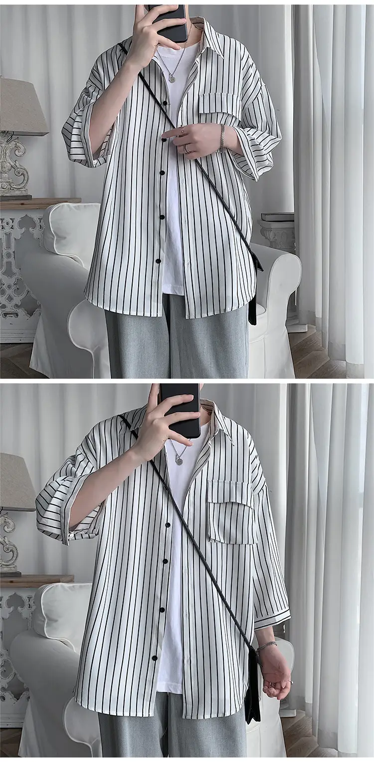 Men Striped Half Sleeve Shirt Large — feature 2