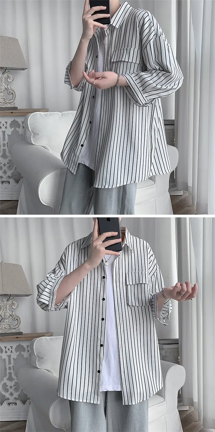 Men Striped Half Sleeve Shirt Large — feature 3