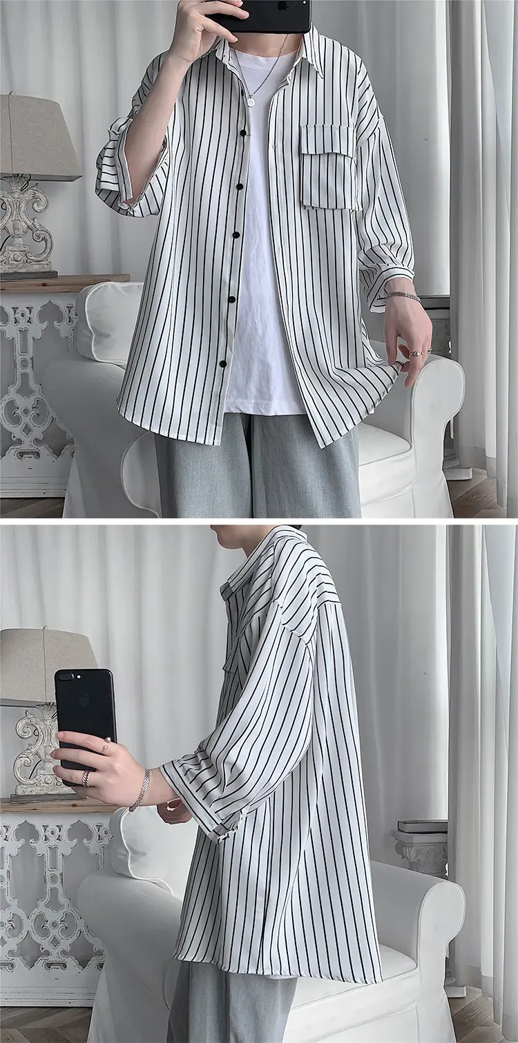 Men Striped Half Sleeve Shirt Large — feature 4