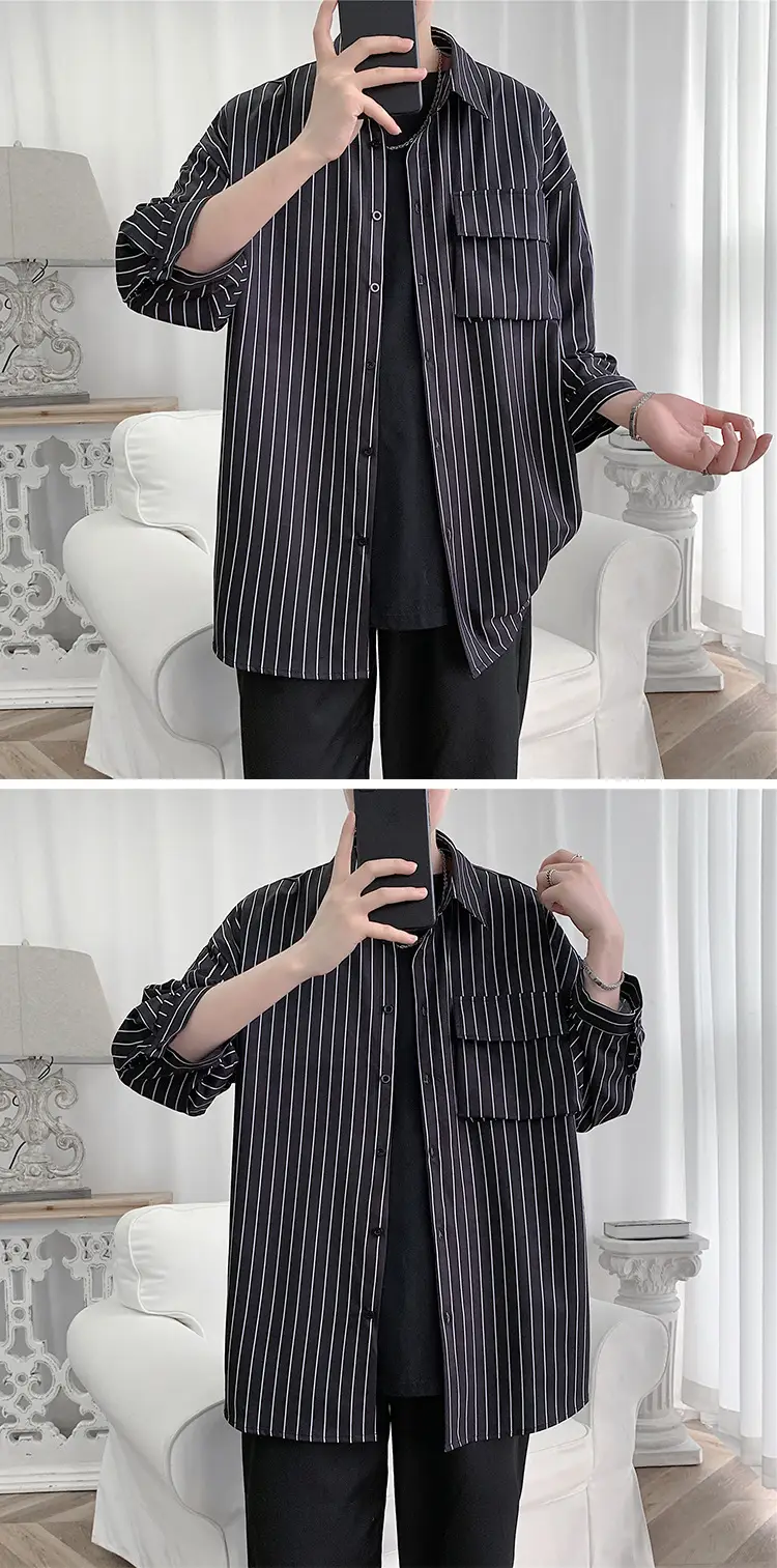 Men Striped Half Sleeve Shirt Large — feature 7