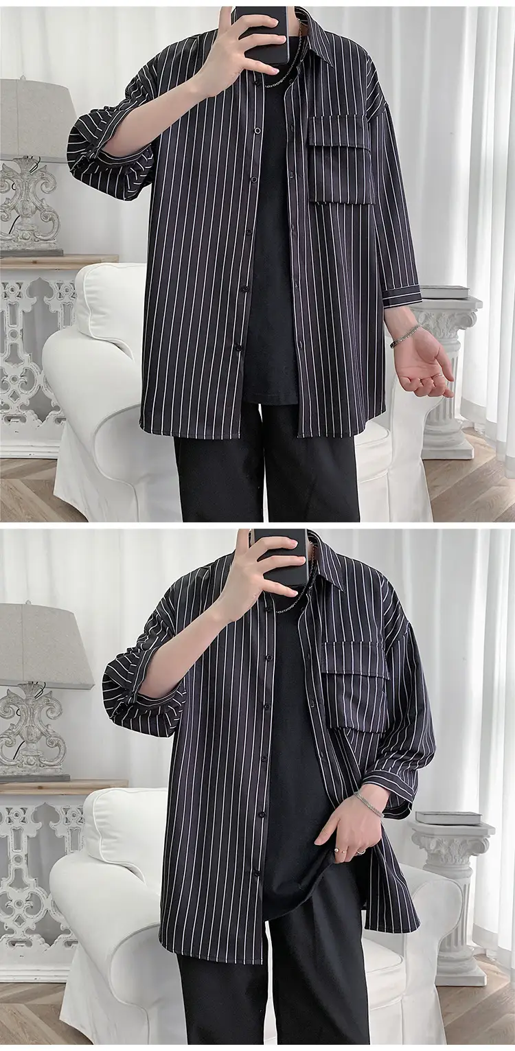 Men Striped Half Sleeve Shirt Large — feature 8