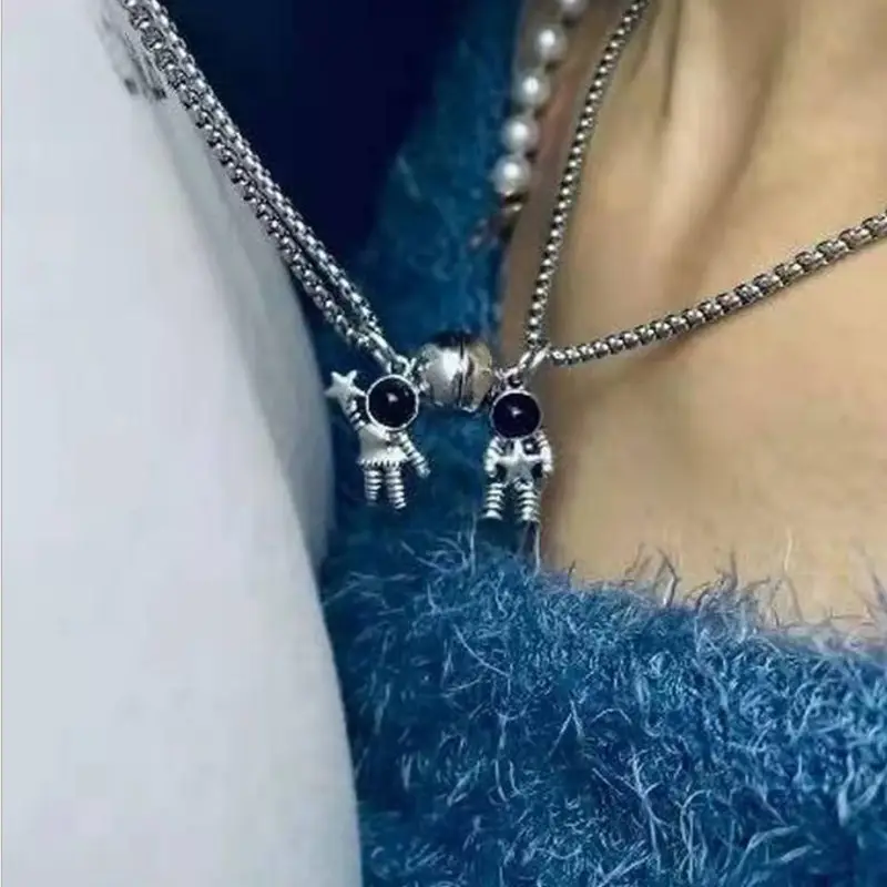 Magnetic Astronaut Necklace for Men Women Silver Chain - Image 2