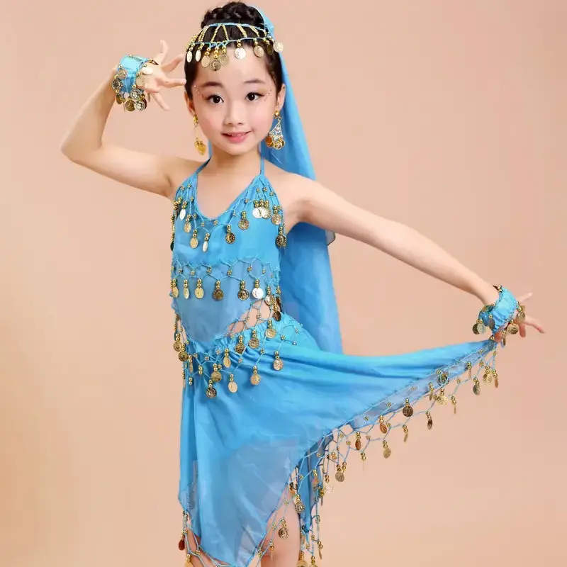 Blue Hanging Coin Belly Dance Costume for Girls - Image 2