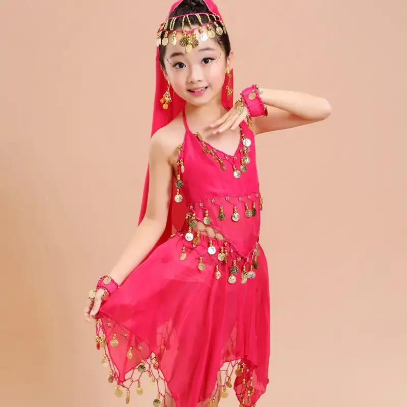 Blue Hanging Coin Belly Dance Costume for Girls - Image 3