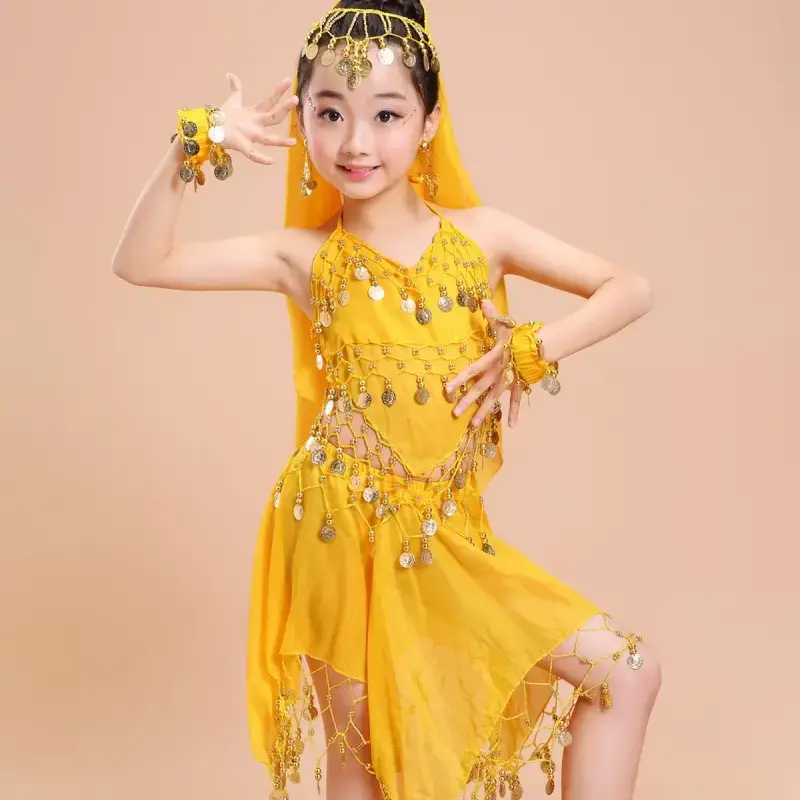 Blue Hanging Coin Belly Dance Costume for Girls - Image 4