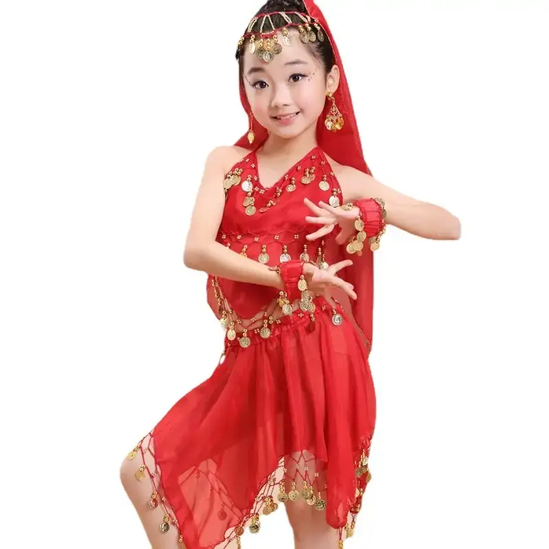 Blue Hanging Coin Belly Dance Costume for Girls - Image 5