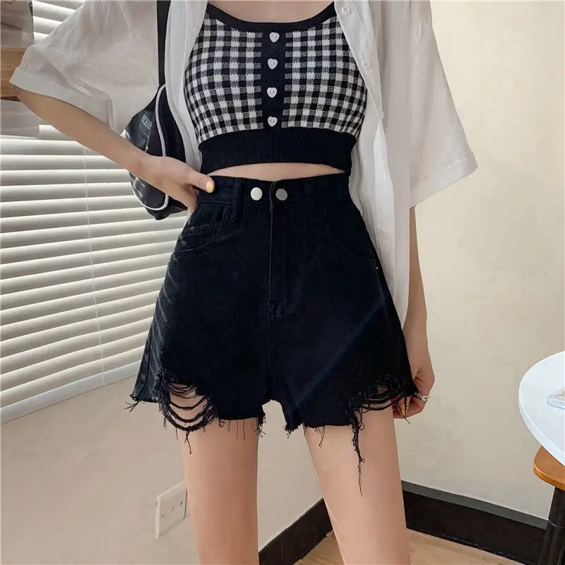 Women Blue Ripped Denim Shorts High Waist 2021 - Image 2