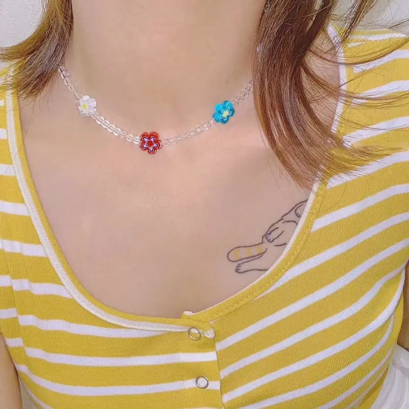 Korean Dongdaemun Rainbow Beaded Necklace Bracelet Ring Set - Image 5