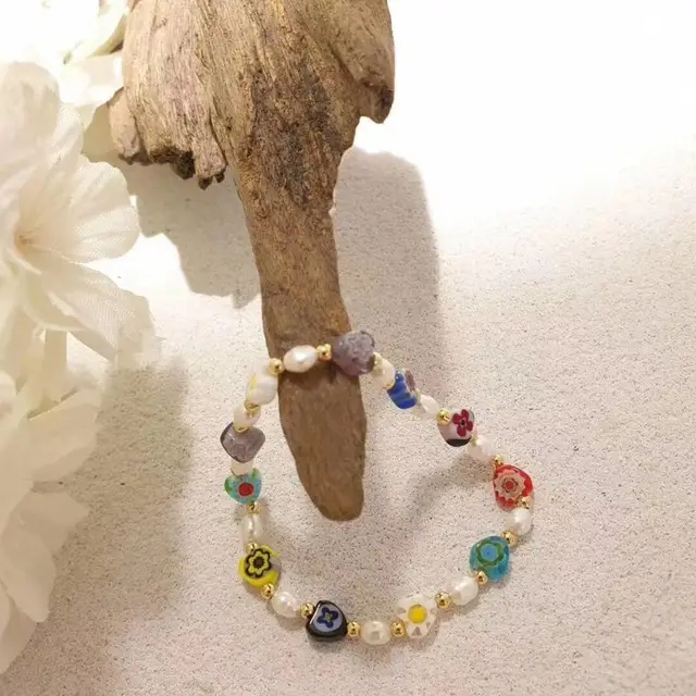 Korean Dongdaemun Rainbow Beaded Necklace Bracelet Ring Set - Image 6