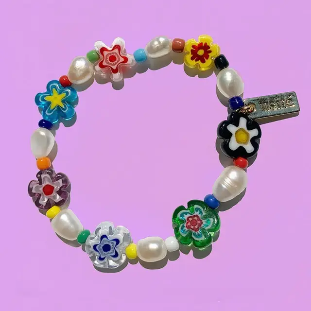 Korean Dongdaemun Rainbow Beaded Necklace Bracelet Ring Set - Image 2