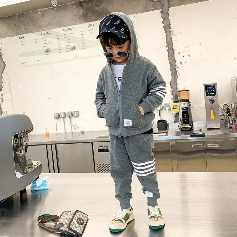 Boys Spring Outfit Set Grey Striped Toddler Clothing - Image 4