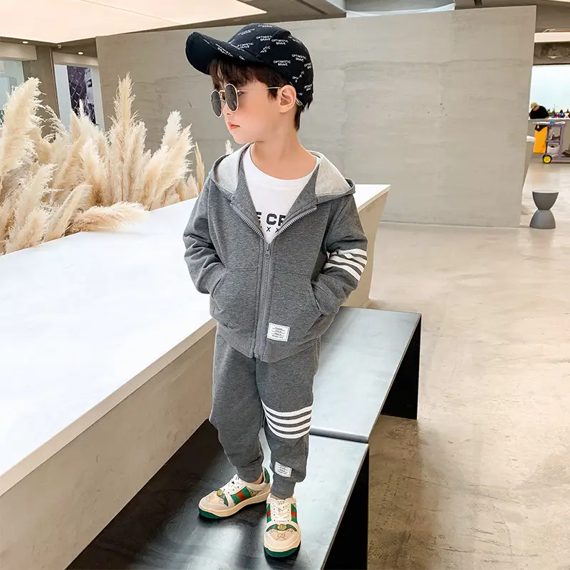 Boys Spring Outfit Set Grey Striped Toddler Clothing - Image 5