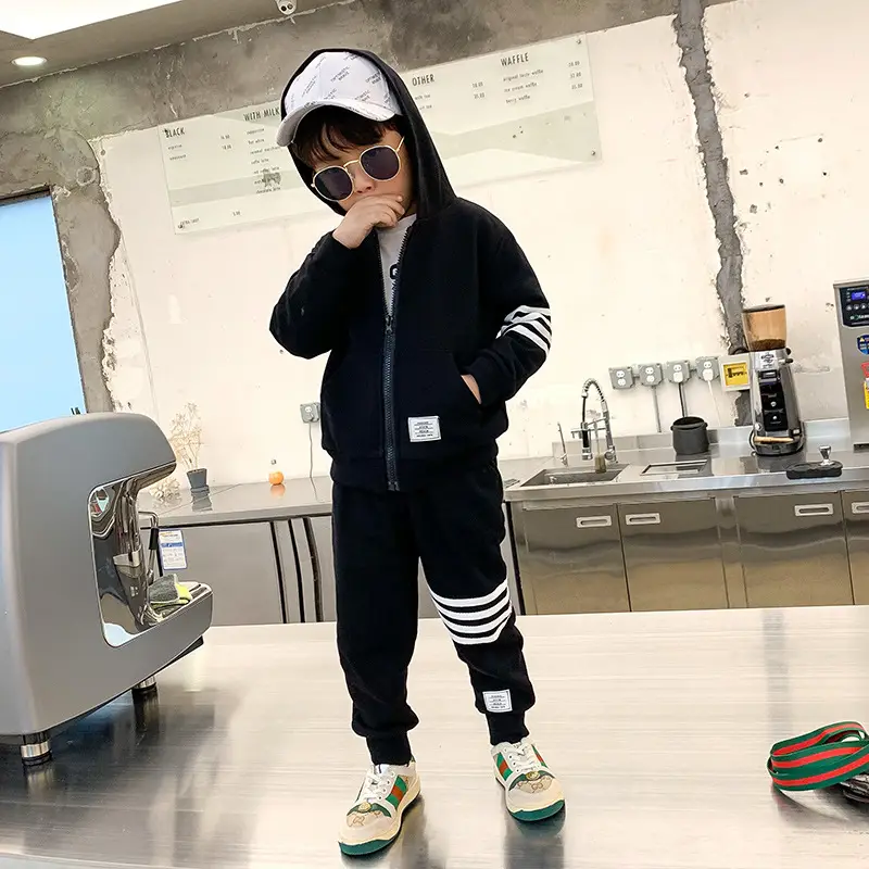 Boys Spring Outfit Set Grey Striped Toddler Clothing - Image 2