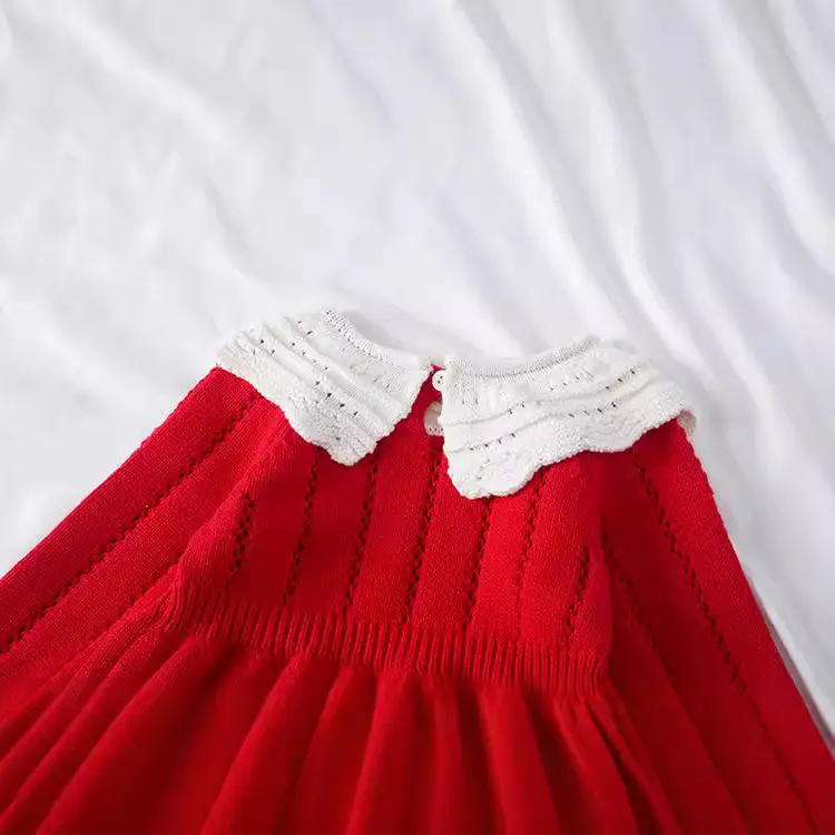 Red Knitted Infant Jumpsuit with Button Collar - Image 4