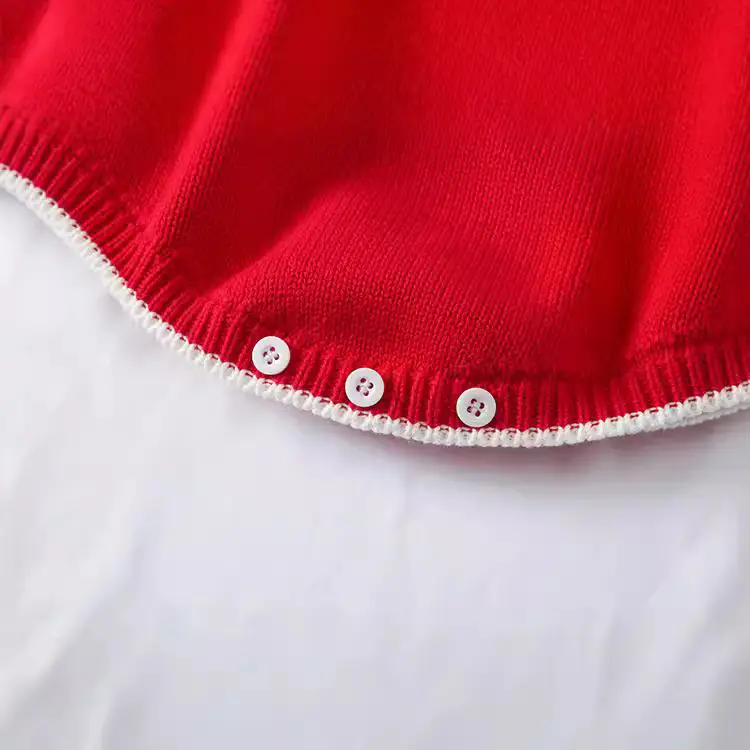 Red Knitted Infant Jumpsuit with Button Collar - Image 5