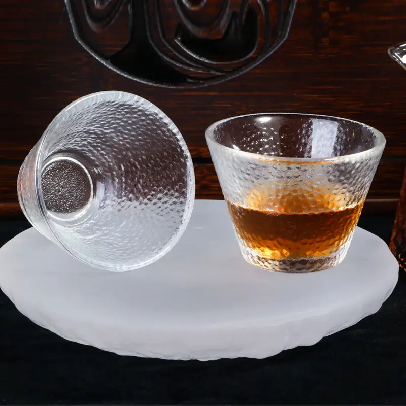 Japanese-style Tea Tasting Glass Cup Set Gold Tracing - Image 3