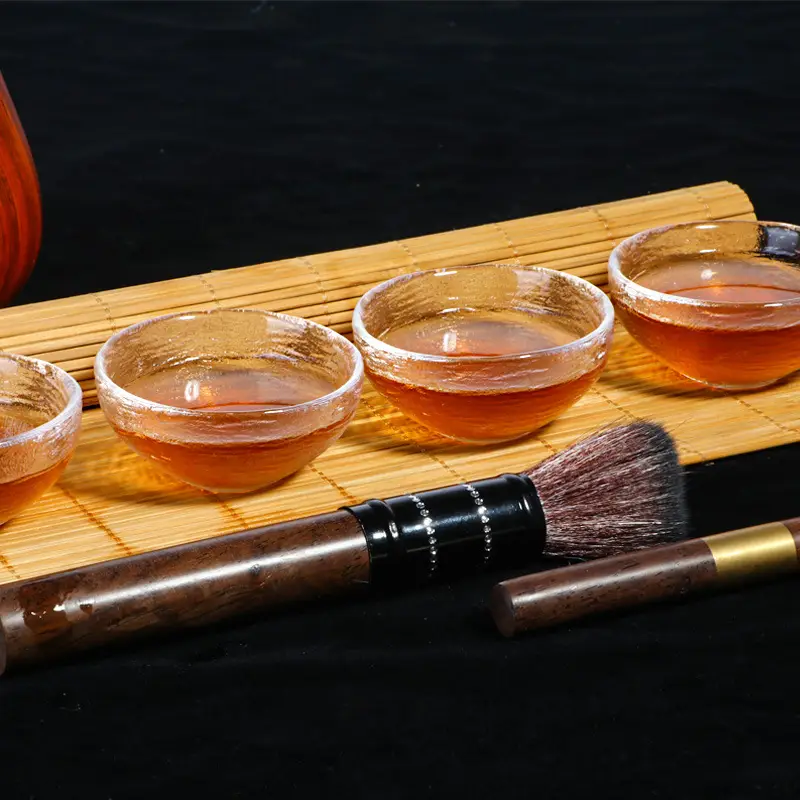 Japanese-style Tea Tasting Glass Cup Set Gold Tracing - Image 4
