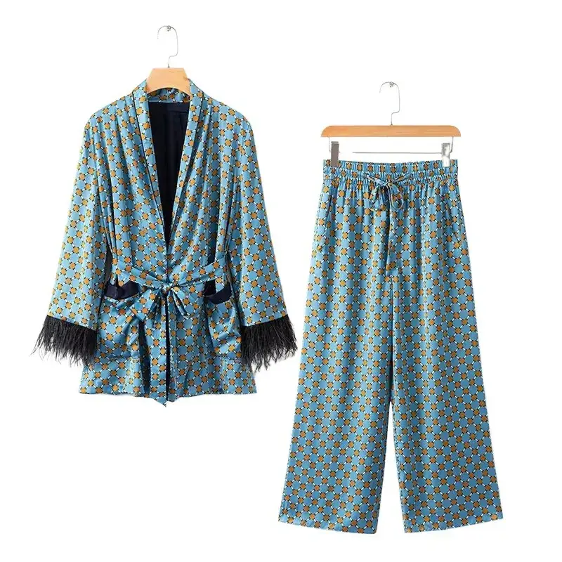 Printed Draping Jacket with Fringe for Women