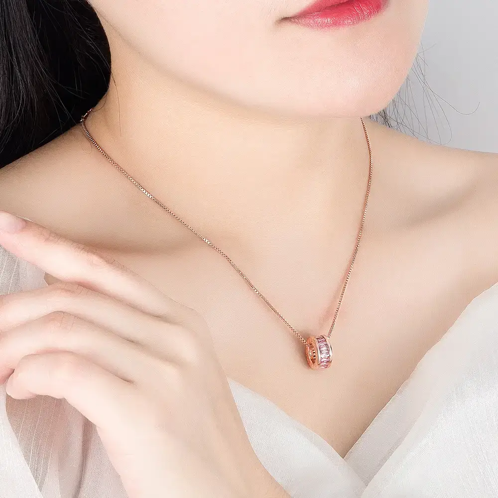 Women's Rose Gold Tide Transfer Necklace with Pink Lace Band - Image 6