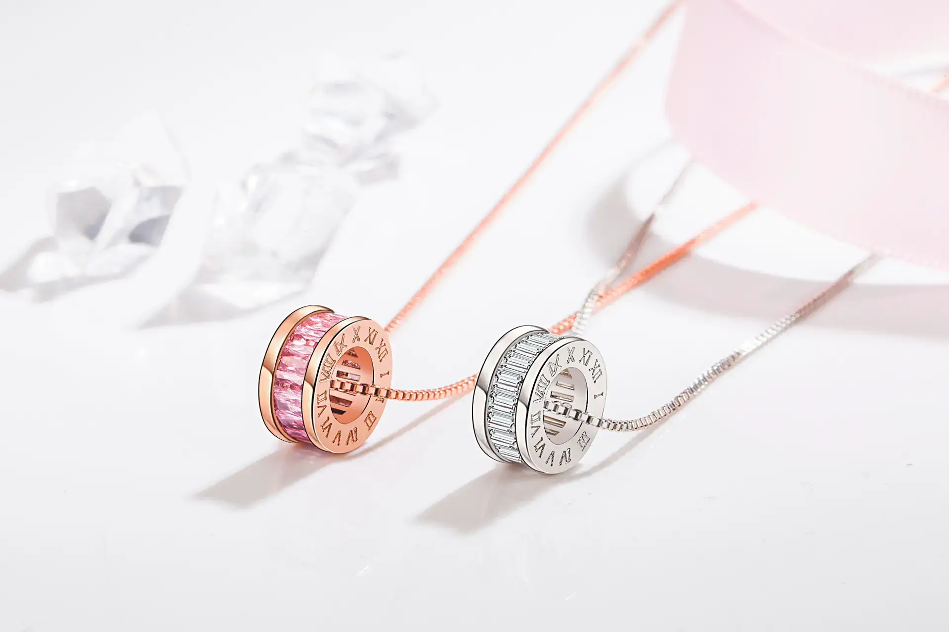 Women's Rose Gold Tide Transfer Necklace with Pink Lace Band — feature 11